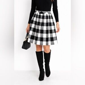 Talbots Buffalo Check Plaid Pleated A-Line Skirt Sz 10 Black White Cotton Blend